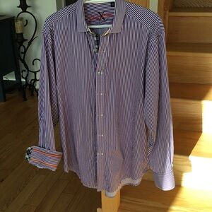 Robert Graham Men's Striped Button-Down Shirt with cuff detail.